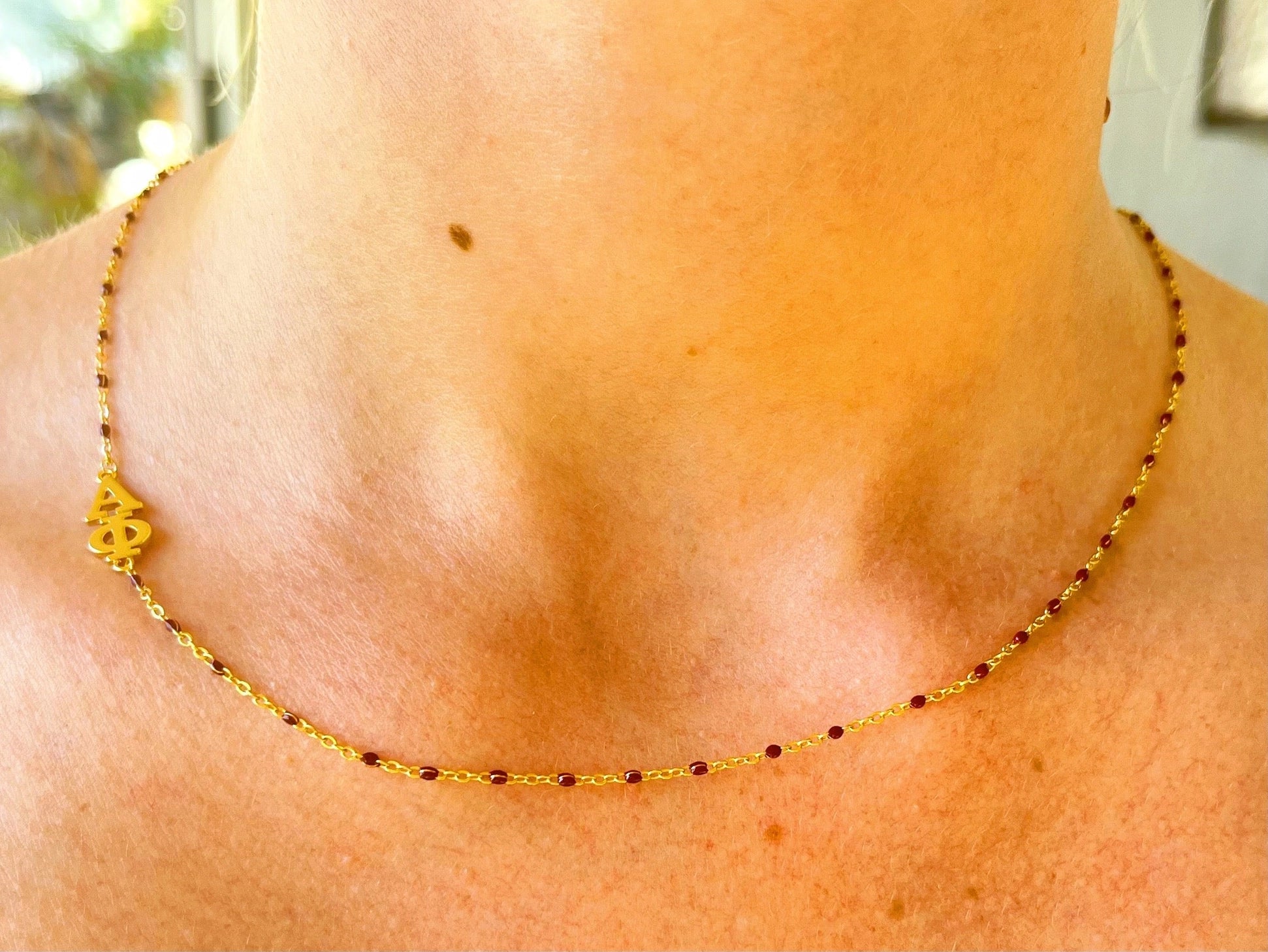 Alpha Phi Bead Side Logo Necklace