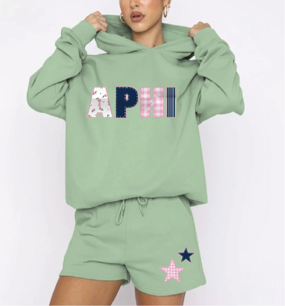 Alpha Phi Green Letter Sweat Set