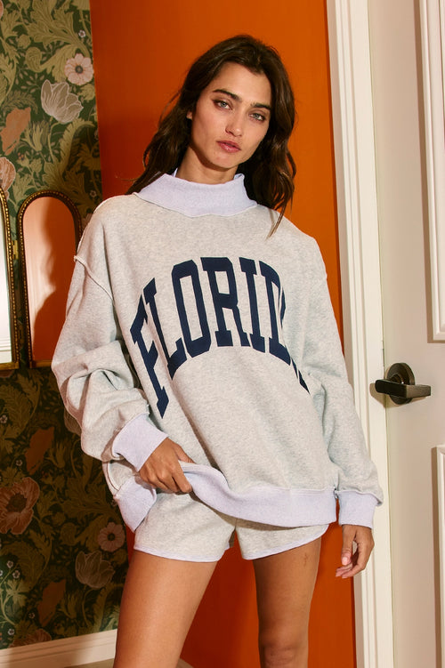 'florida&Fl' Reversible Mock Neck Sweatshirt