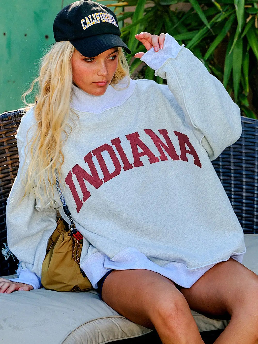 'indiana & in' Print Reversible Mockneck Sweatshirt