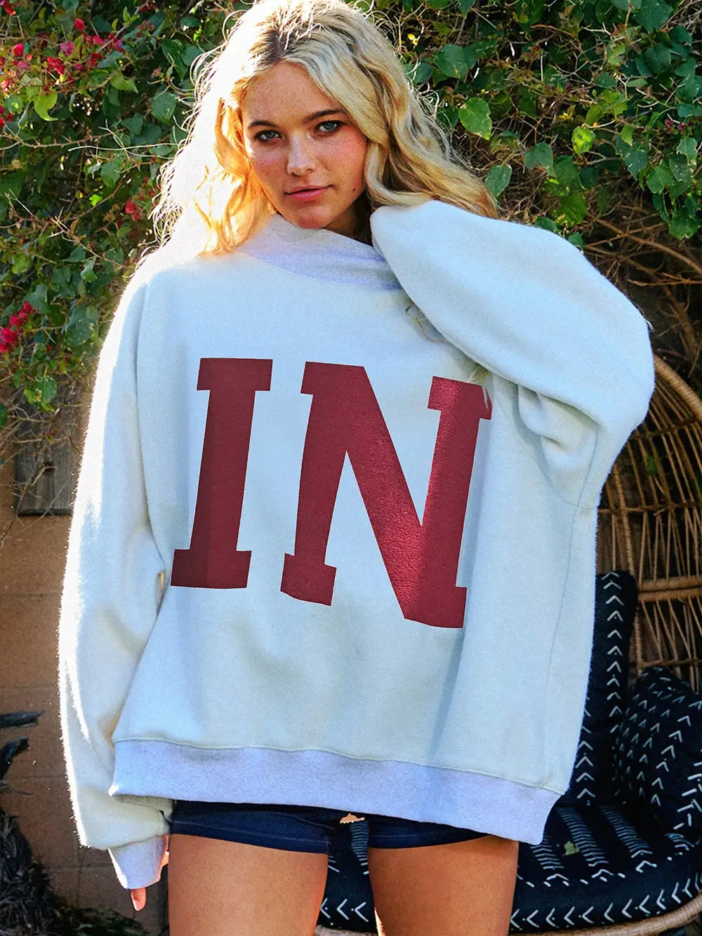 'indiana & in' Print Reversible Mockneck Sweatshirt