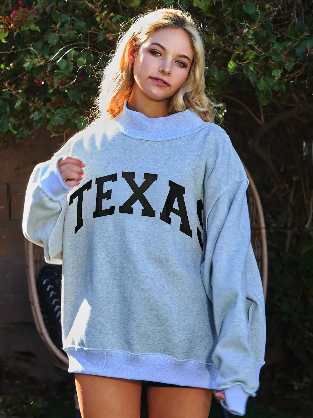 'texas & Tx' Print Reversible Mockneck Sweatshirt