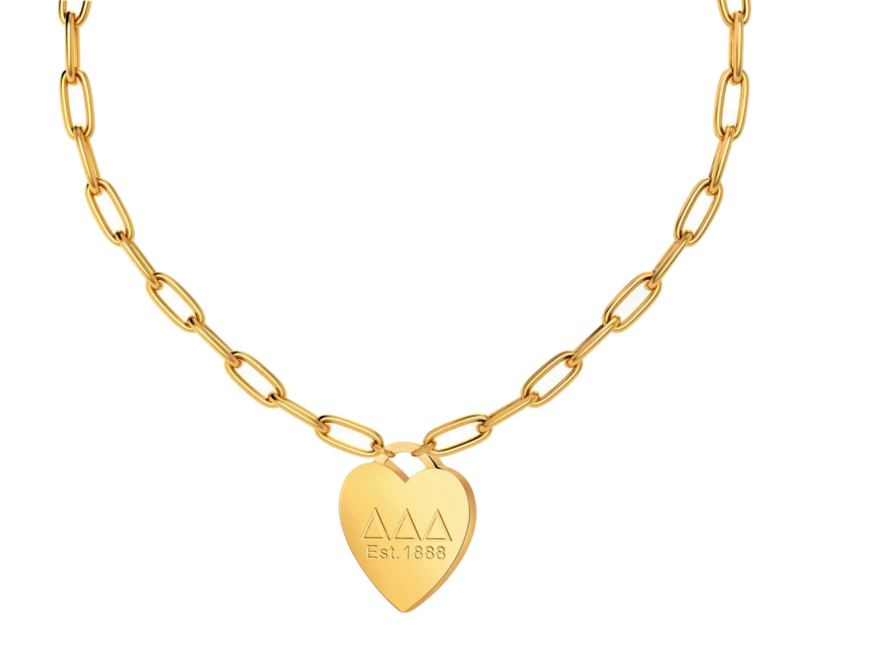 Delta Delta Delta Heart Tag Paperclip Necklace